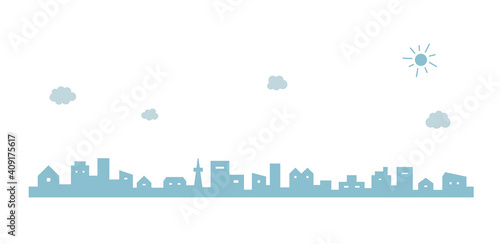 Fototapete 街並みのイラスト シンプル 空 背景 おしゃれ アイコン 町 ビル 風景 都会 Yugoro