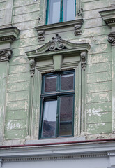 Windows with decorative baroque facades in the center of Timisoara, Romania 