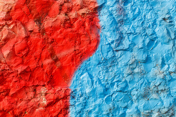 Half Red Half Blue Painted Old Weathered Stone Wall Texture	