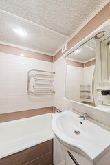 Russia, Moscow- April 22, 2020: interior room apartment modern bright cozy atmosphere. general cleaning, home decoration, preparation of house for sale. modern bathroom, sink, decor elements, toilet