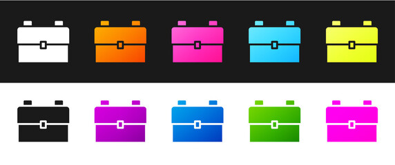 Set School backpack icon isolated on black and white background. Vector Illustration.