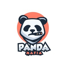 Vector Logo Illustration Panda Mafia Simple Mascot Style.