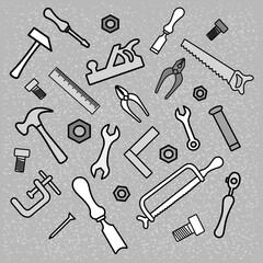 A pattern from a carpenters tool kit. Vector illustration