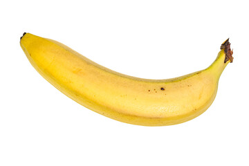 single unpeeled yellow banana isolated on white background