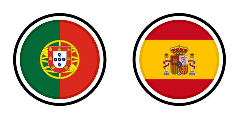 Obraz premium round icon with portugal and spain flags 