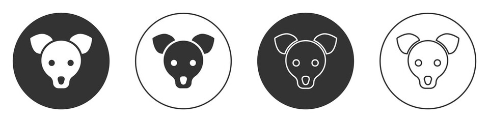 Black Dog icon isolated on white background. Circle button. Vector.