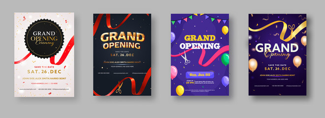 Grand Opening Ceremony Invitation Or Flyer Design In Four Color Options. - obrazy, fototapety, plakaty