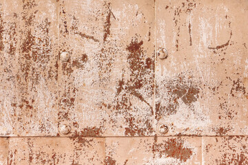 Fototapeta premium Abstract Peeling Rusty Orange Copper Paint Background. Aged Aluminum Grunge Effect Iron Material Panel. Brown Stainless Steel Corrosion Texture. Rust Metal Surface.