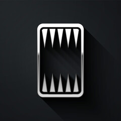 Silver Backgammon board icon isolated on black background. Long shadow style. Vector.
