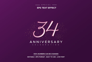 Thirty-fourth anniversary text effect on purple background