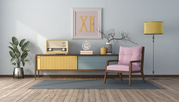 Vintage style living room with pastel color