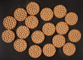 Crispy rye bread on wooden board