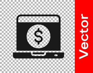 Black Laptop with dollar icon isolated on transparent background. Sending money around the world, money transfer, online banking, financial transaction. Vector.
