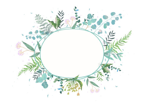 オシャレなお花と葉っぱのかわいい植物フレームのベクターイラスト素材 Stock Illustration Adobe Stock