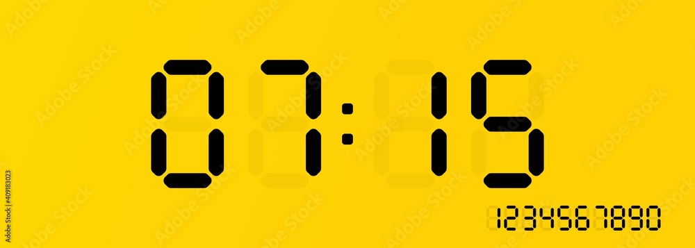 Poster digital clock icon. digital calculation number set. vector on isolated black background. eps 10
