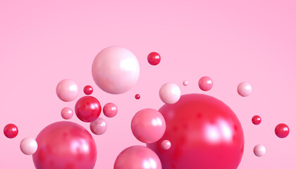 Abstract Background Geometry shapes Circle Bubbles Minimal Concept on Red design for banner ,digital art,Copy Space - 3d rendering