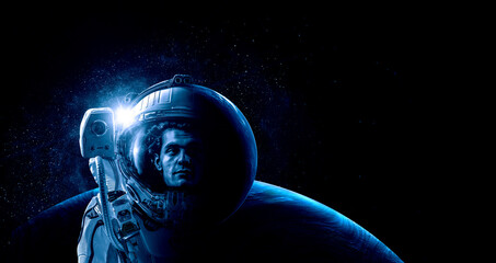 Astronaut at spacewalk . Mixed media