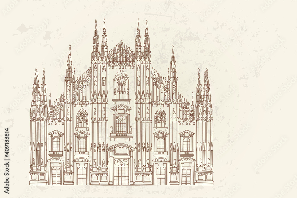 Wall mural Duomo cathedral in Milan. Vector sketch. Retro style.