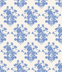 Schilderijen op glas The ornament is ordered with roses for wallpaper. Vector seamless pattern with blue colors on an ivory background. © OlgaShashok