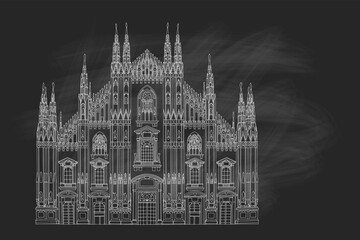 Naklejka premium Duomo cathedral in Milan. Vector sketch. Retro style.