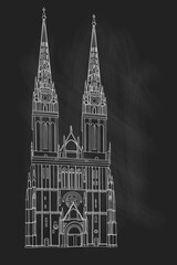Fototapeta premium Vector sketch of Cathedral in Zagreb, Croatia