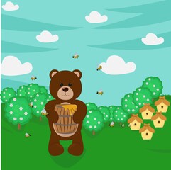 Obraz na płótnie Canvas Cute cartoon brown bear cub