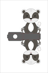 Cute easter egg holder badger template. Retail paper box for the easter egg. Printable color scheme. Laser cutting vector template. Isolated packaging design illustration.