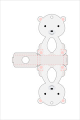 Cute easter egg holder polar bear template. Retail paper box for the easter egg. Printable color scheme. Laser cutting vector template. Isolated packaging design illustration.