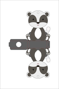 Cute easter egg holder badger template. Retail paper box for the easter egg. Printable color scheme. Laser cutting vector template. Isolated packaging design illustration.