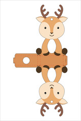Cute easter egg holder deer template. Retail paper box for the easter egg. Printable color scheme. Laser cutting vector template. Isolated packaging design illustration.