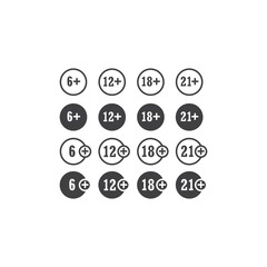 Set of age restriction, age limit warning. Vector icon template