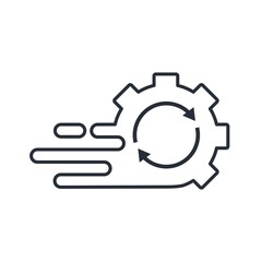 Gear, speed and rotation arrows. Accelerated process. Vector linear icon isolated on white background.
