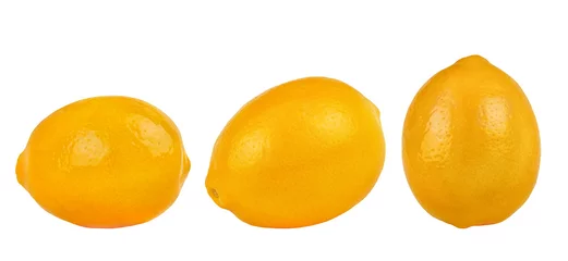 Fotobehang Citroenen zijaanzicht op wit. Set van citroen fruit. © Albert Ziganshin