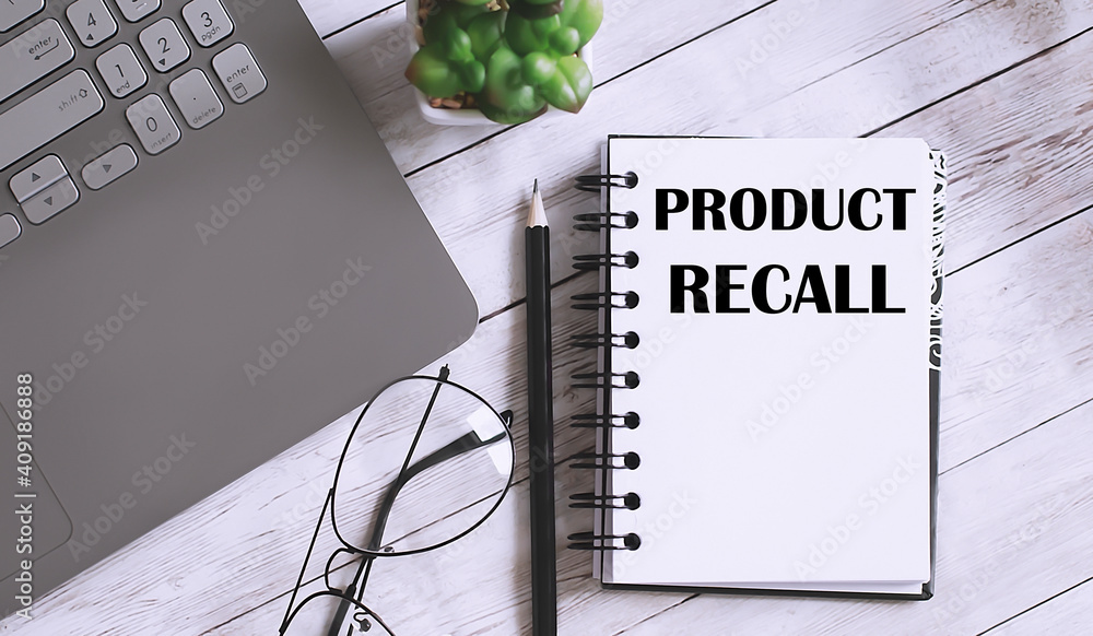 Poster notebook with tools and notes with text product recall business concept
