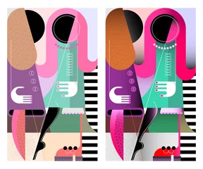 Foto op Canvas Twee modieuze vrouwen die met elkaar praten. Moderne kunst vectorillustratie. ©  danjazzia