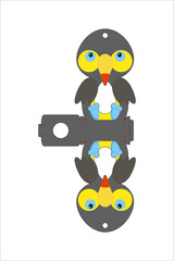 Cute easter egg holder toucan template. Retail paper box for the easter egg. Printable color scheme. Laser cutting vector template. Isolated packaging design illustration.