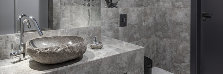 Stylish bathroom washbasin, panorama - 409187430