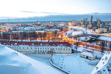 Vilnius, capital of Lithuania, beautiful scenic aerial panorama of modern business financial...
