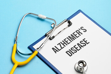 Alzheimer disease diagnosis concept on medical tablet with documents with stethoscope.