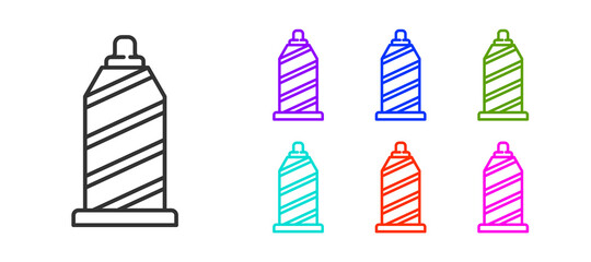 Black line Sewing thread on spool icon isolated on white background. Yarn spool. Thread bobbin. Set icons colorful. Vector Illustration.