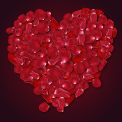 Fototapeta na wymiar Beautiful Red Rose petals heart valentine background 
