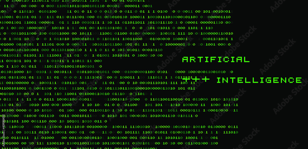 Poster Texture composed by a sequence of zero and one number. Abstract futuristic cyberspace with binary code, matrix background with digits.