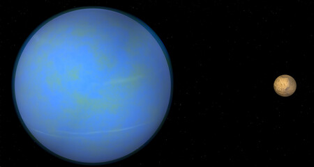 Fototapeta premium 3d render of the planet neptune and triton