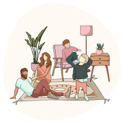 Happy family with children at home