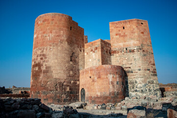 Dashtadem, Armenia - November 23, 2019: Dashtadem Fortress in Aragatsotn province of Armenia, dated 10th to 19th centuries