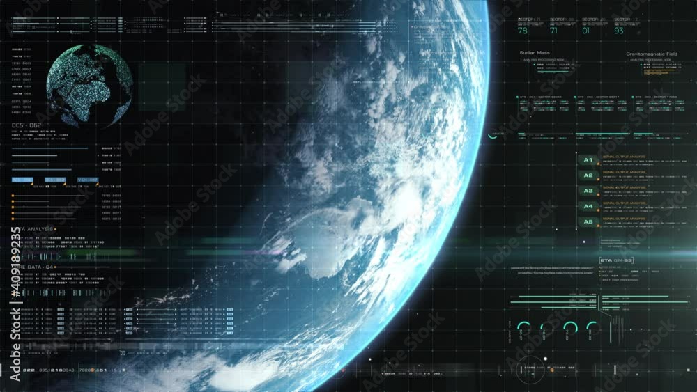 Leinwandbilder Futuristic motion graphic user interface head up display screen with Holographic Earth and digital data telemetry information display for digital background computer desktop display screen