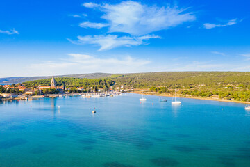 Naklejka na ściany i meble Aerial view of town of Osor on the Island of Cres, Adriatic coastline in Croatia
