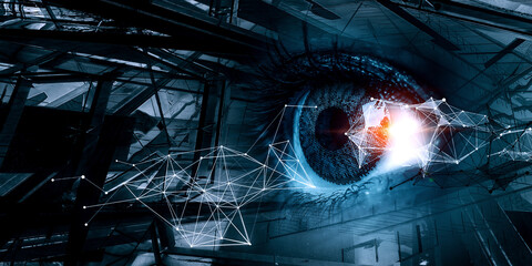 Close up of woman eye in process of scanning