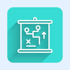 White line Planning strategy concept icon isolated with long shadow. Cup formation and tactic. Green square button. Vector.