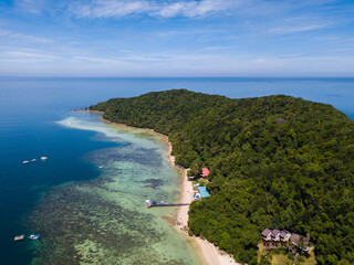 Aerial view of tropical island in Tunku Abdul Rahman National Park, Sabah, Malaysia